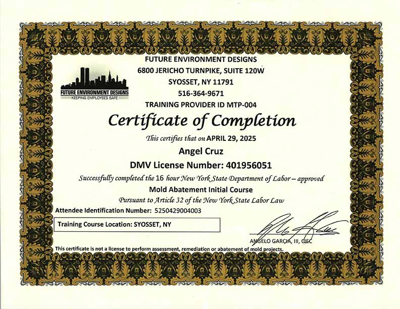 Angel Cruz Mold Certification Bulovas Restoration